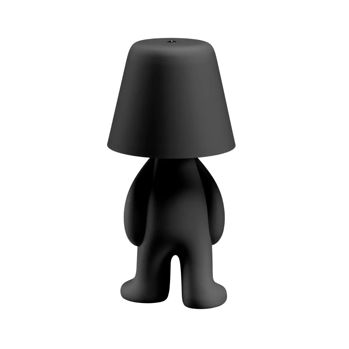 Lampada nera a forma di personaggio stilizzato, con la testa a paralume