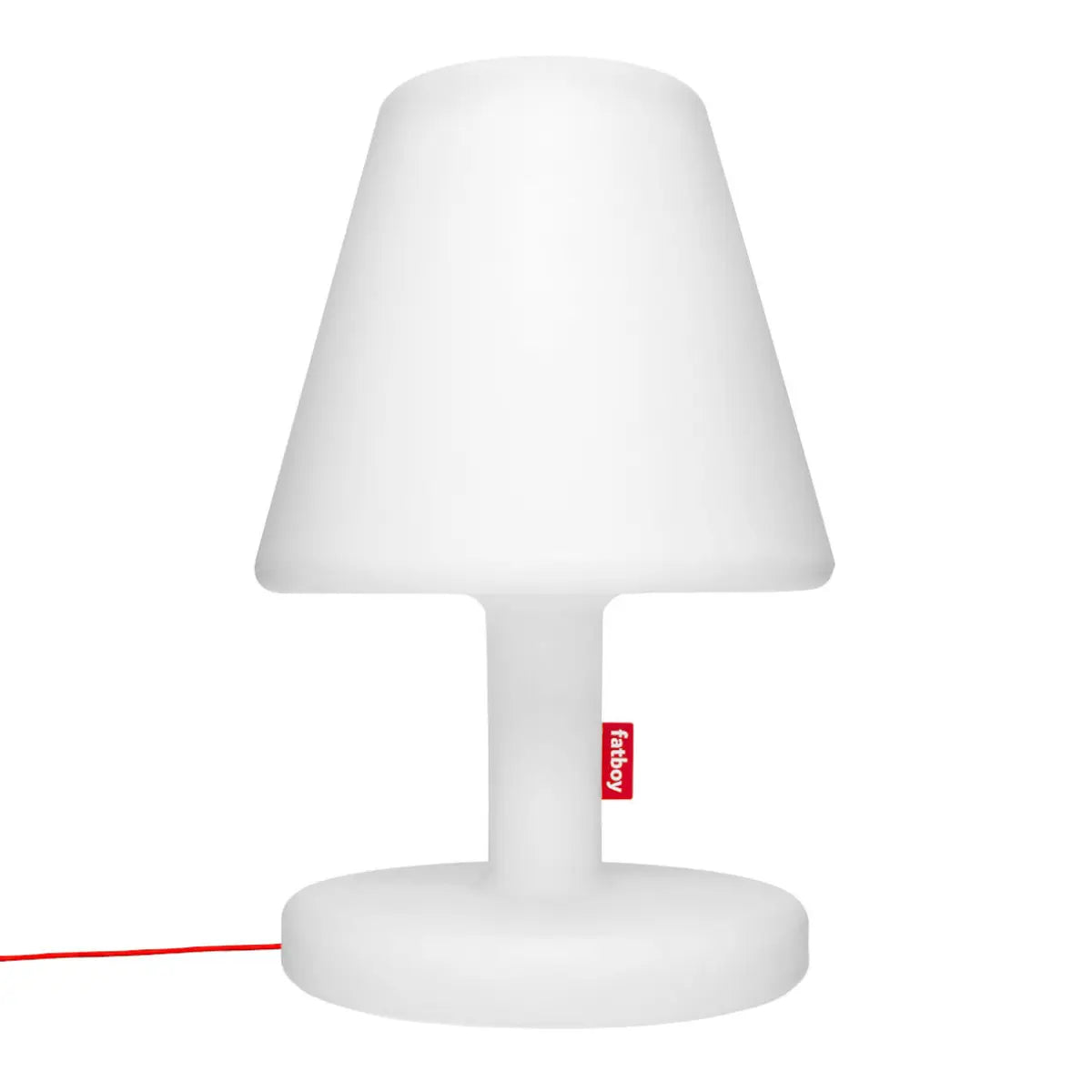 Lampada Edison The Grand di Fatboy bianca con dettaglio rosso.