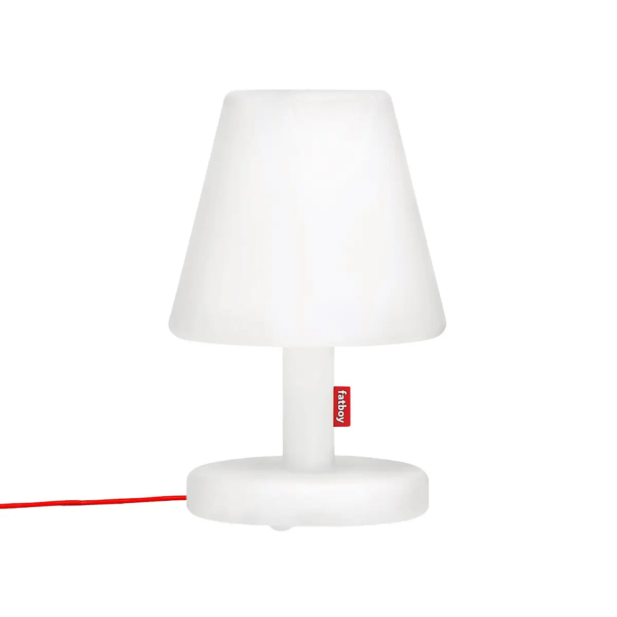 Lampada Edison The Medium di Fatboy bianca con dettaglio rosso.