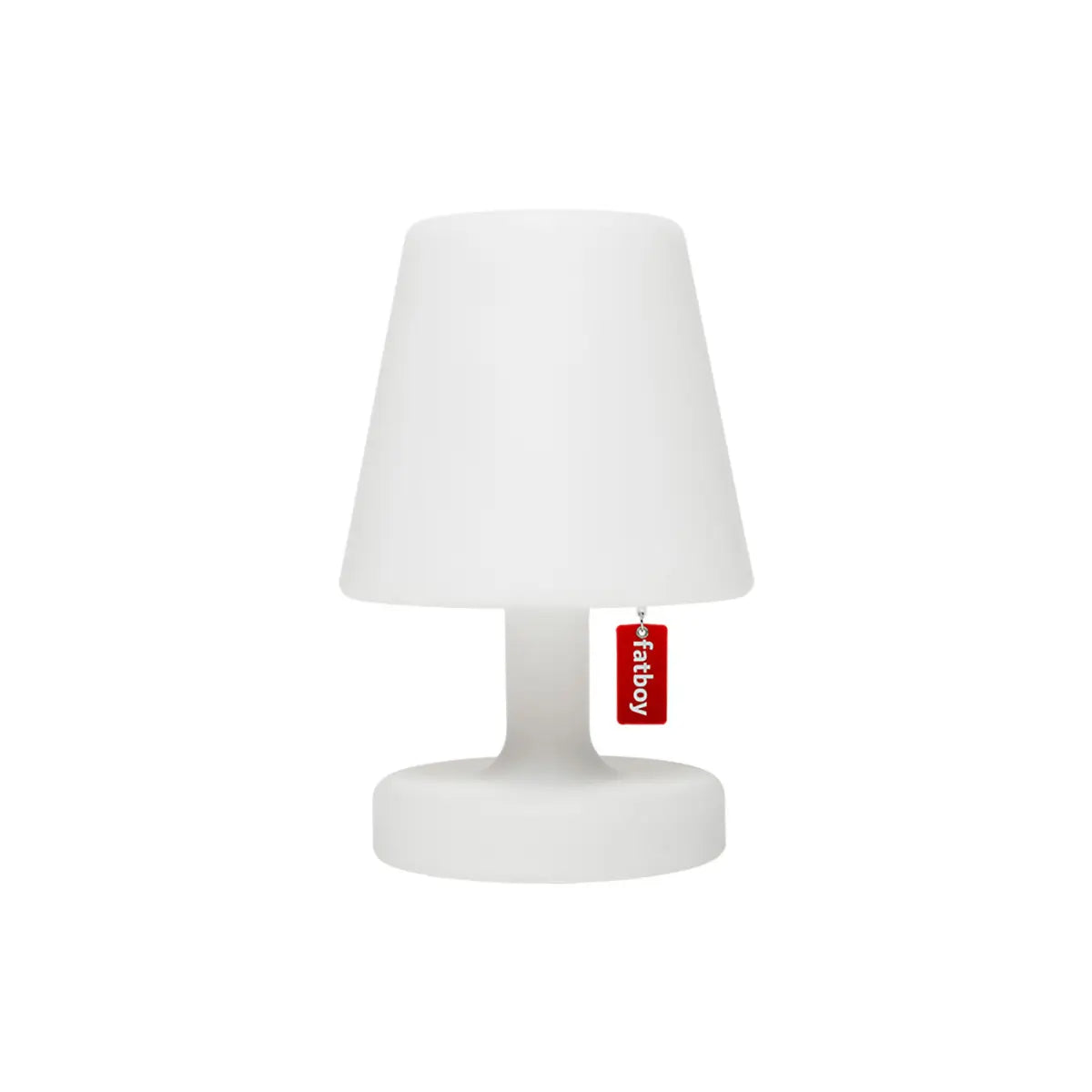 Lampada Edison The Petit di Fatboy bianca con dettaglio rosso.