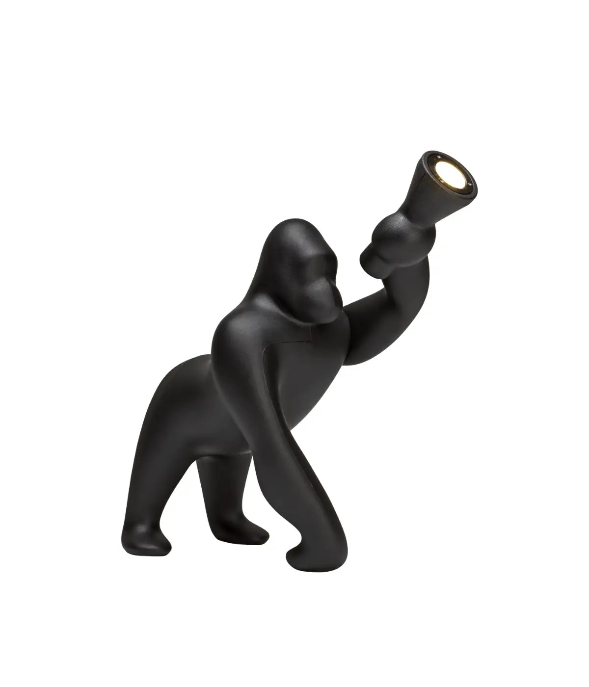 ampada a forma di King Kong nera. Un braccio contiene in fondo la luce. Immagine su sfondo bianco