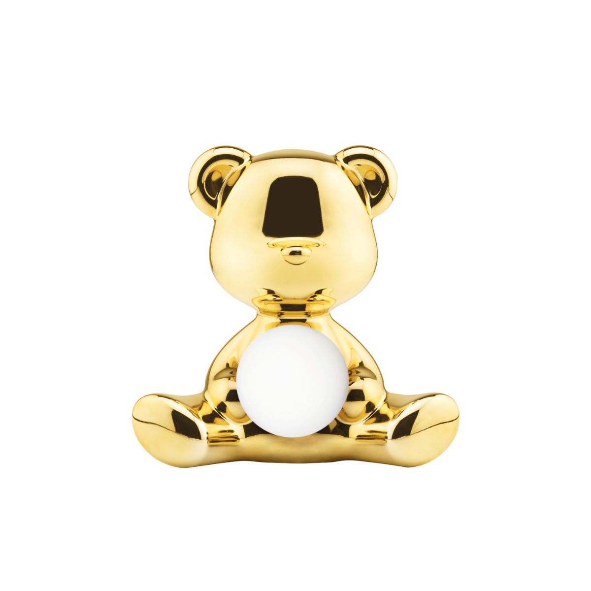 lampada a forma di orsetto oro, con lampada a sfera bianca