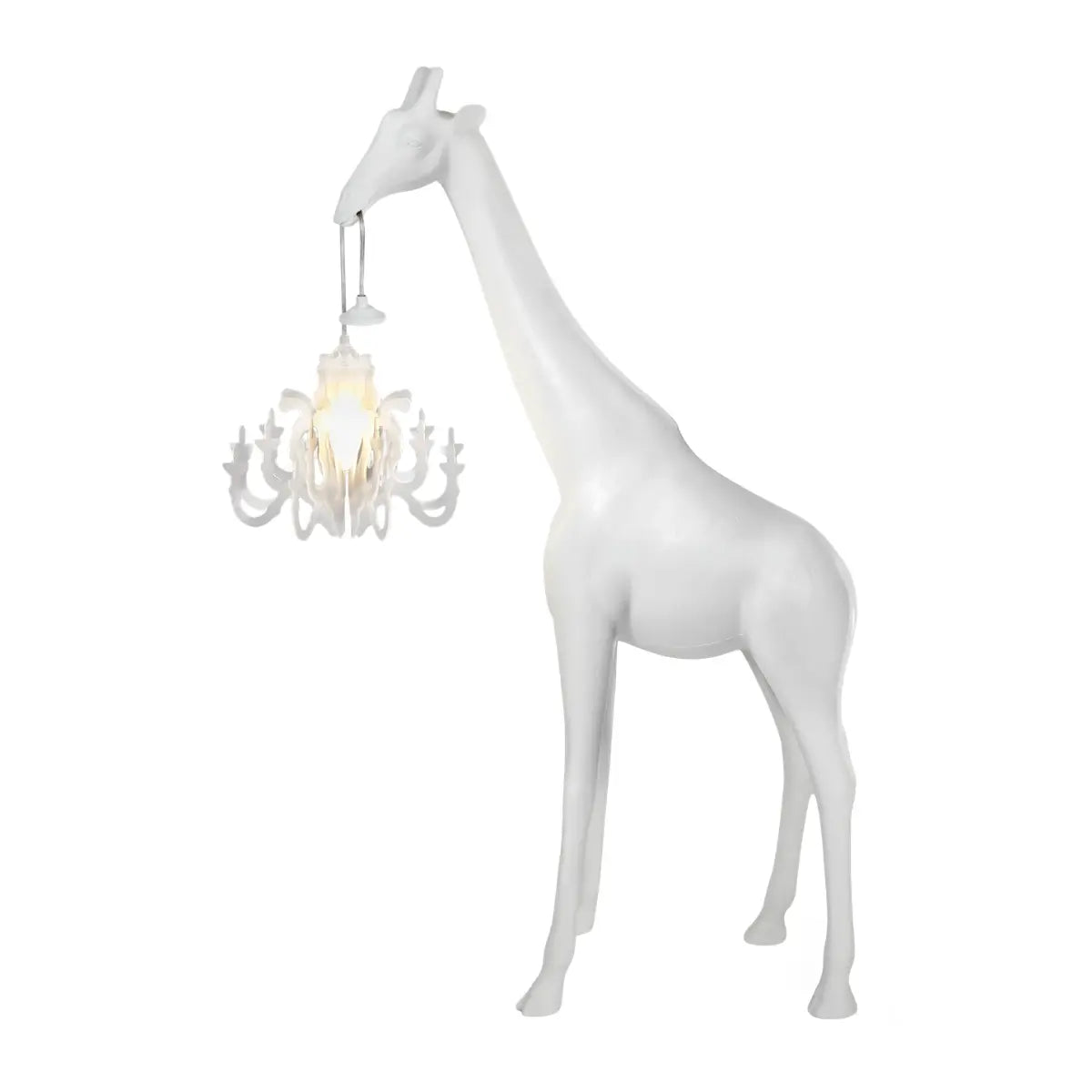 Lampada bianca giraffa di qeeboo, vista laterale su sfondo bianco 