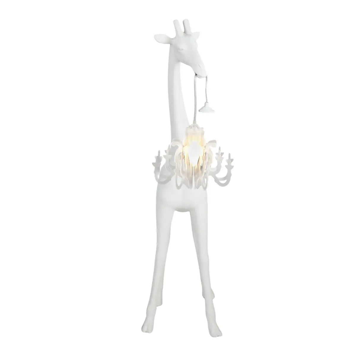 Lampada bianca giraffa di qeeboo, vista frontale su sfondo bianco 