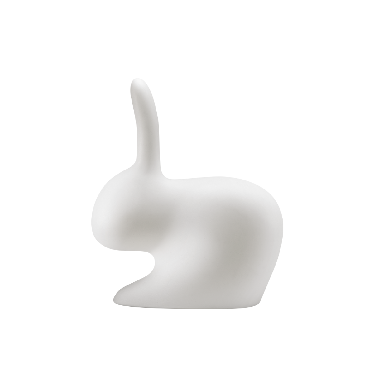 lampada bianca a forma di coniglio , vista di lato su sfondo bianco 