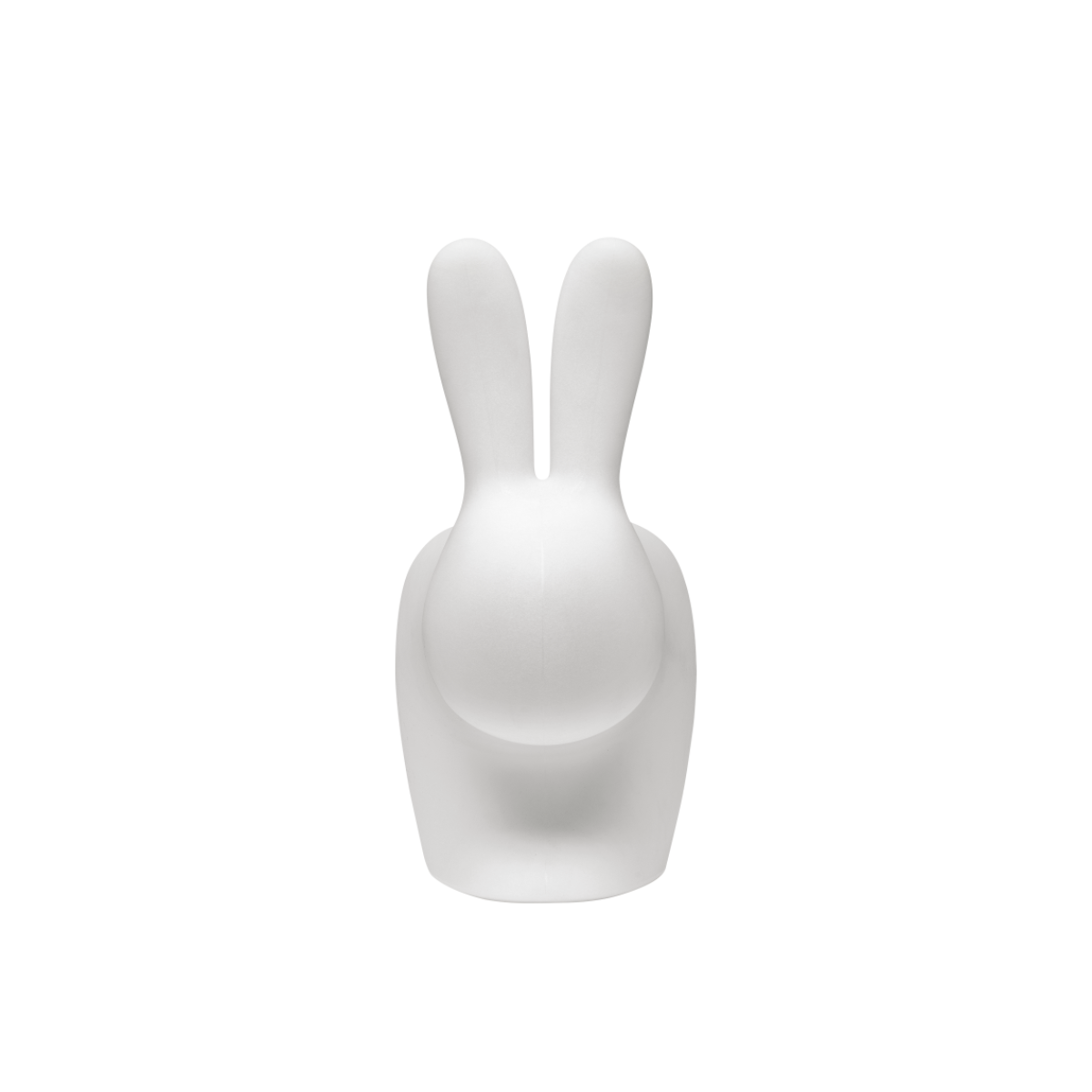 lampada bianca a forma di coniglio, vista frontale su sfondo bianco