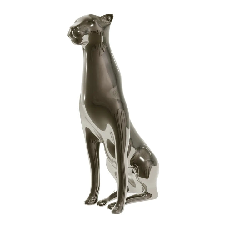 Lato Fronte statua canna di fucile a forma di pantera, con occhi naso e bocca. Sfondo bianco
