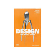 Il libro Design the whole story  con copertina arancione, scritte bianche e foto di spremiagrumi in acciaio 