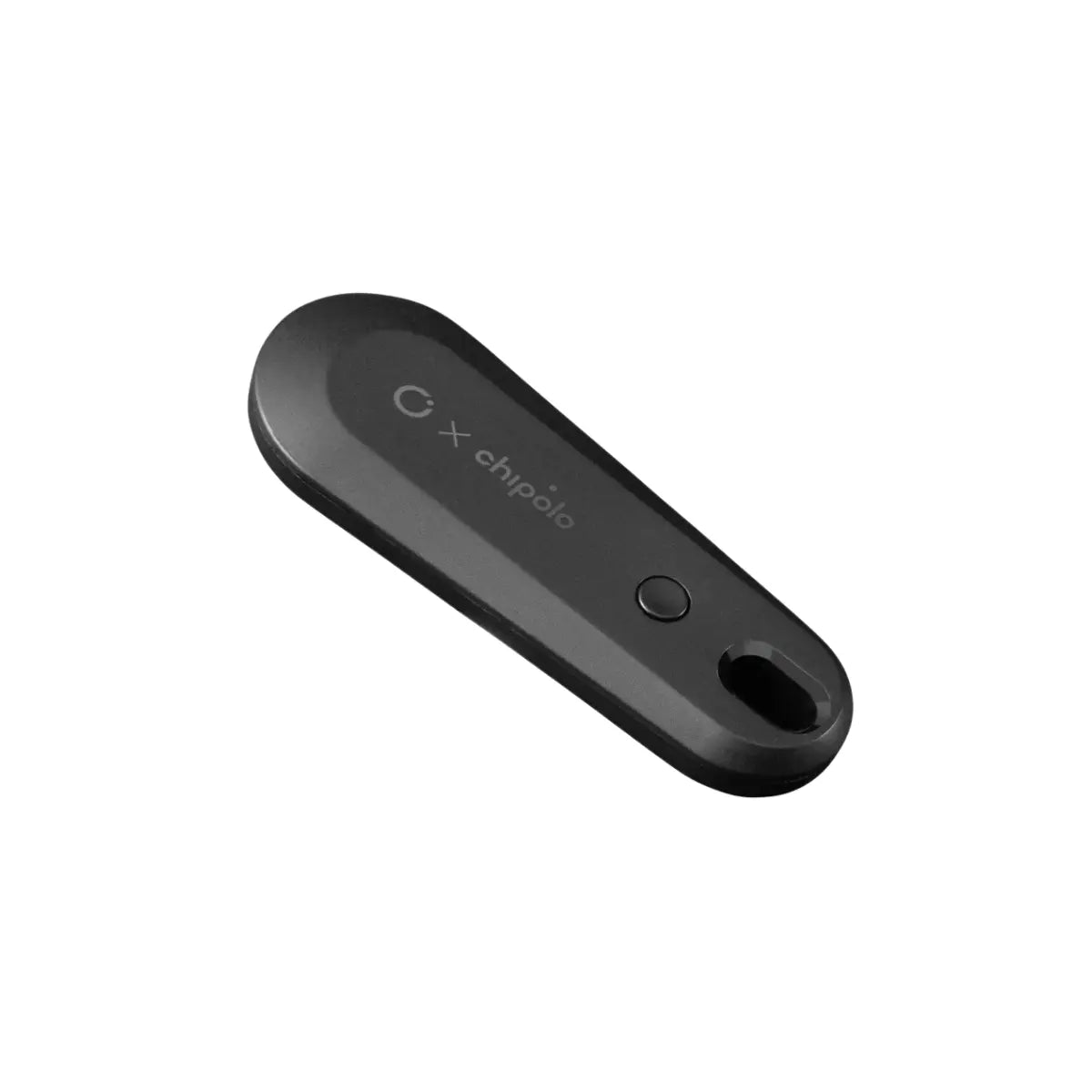 Localizzatore bluetooth nero di Orbitkey. Presenta un pulsante con delle funzioni da remoto e un foro per inserire il laccetto per appenderlo o inserirlo nel portachiavi compatto.