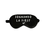 Mascherina satinata nera con scritta sognando la first di Linea Daria