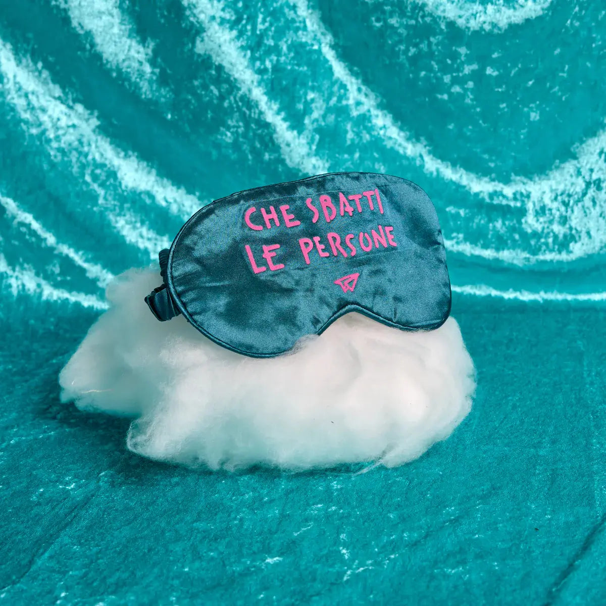 Mascherina da notte color ottanio e scritta fuxia che sbatti le persone 
