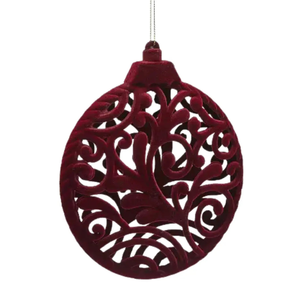Medaglione pallina di Natale da appendere con decori arabeschi e colore bordeaux 