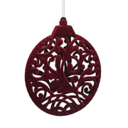 Medaglione pallina di Natale da appendere con decori arabeschi e colore bordeaux 