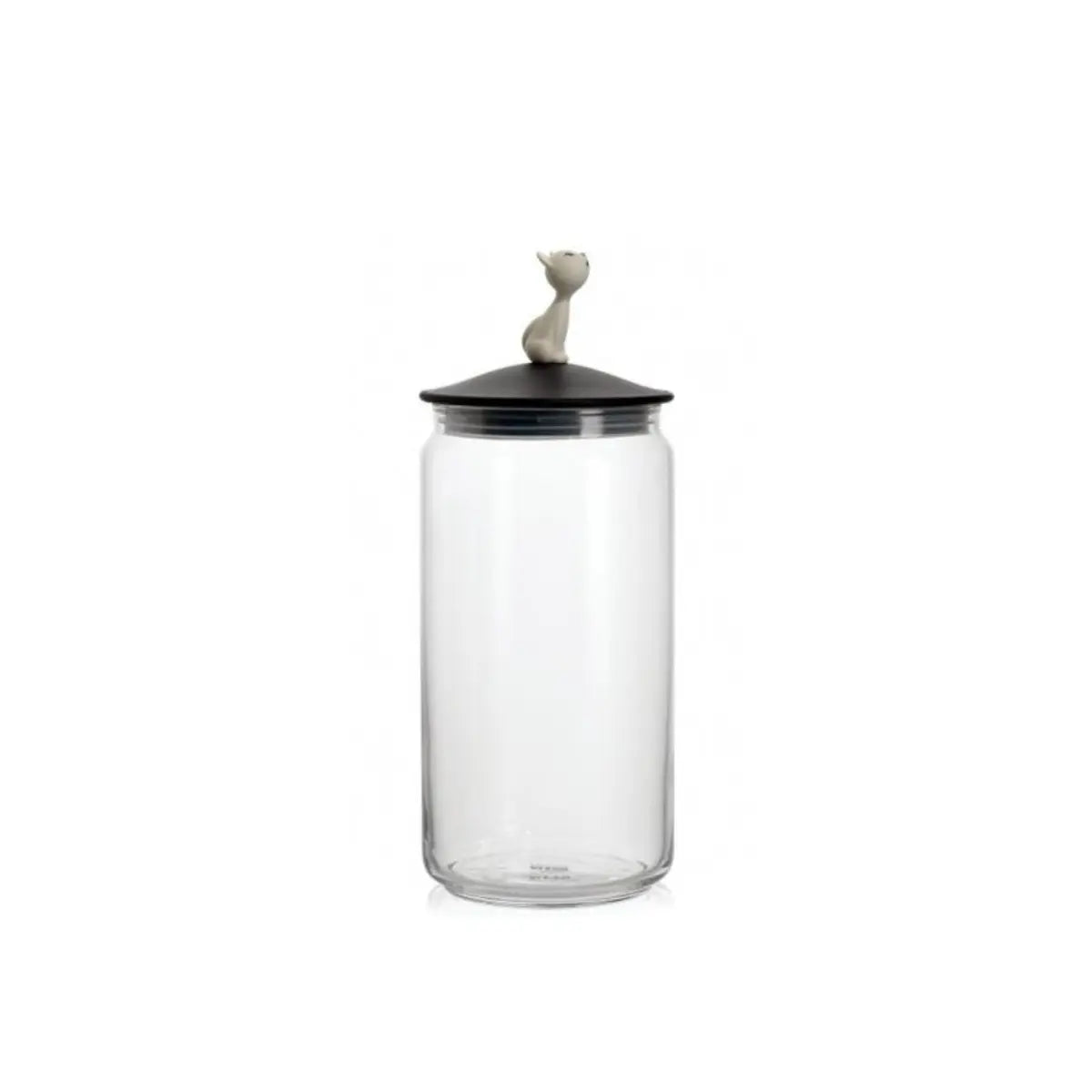 Contenitore per snack gatto con coperchio nero e manopola a forma di gatto bianco