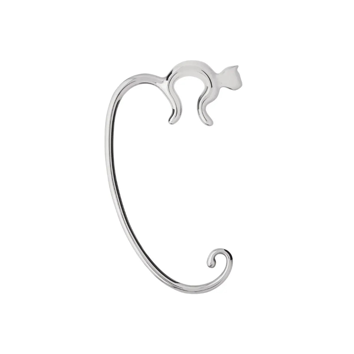Minou, il gancio portaborse di Alessi a forma di gatto. Intermente fatto in acciaio inox 18/10. Sfondo bianco 