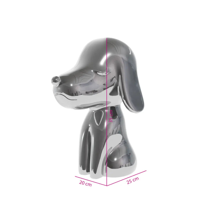 Statua a forma di cane, con occhi naso e bocca. Altezza profondità e larghezza. Sfondo bianco