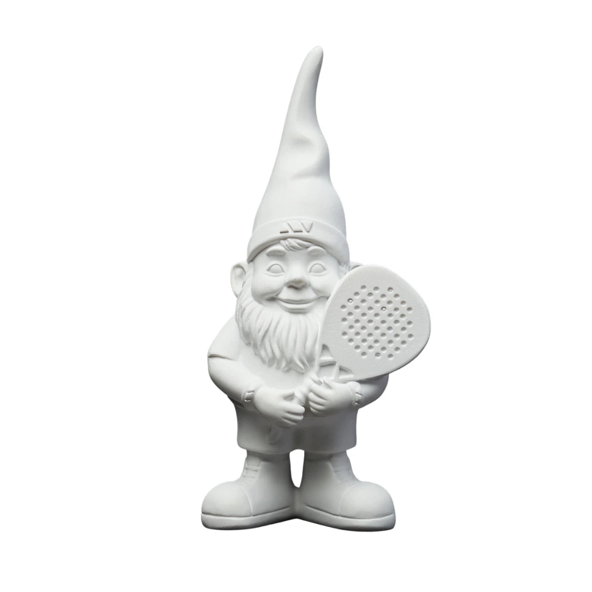 Nano bianco con racchetta da padel. Immagine su sfondo bianco