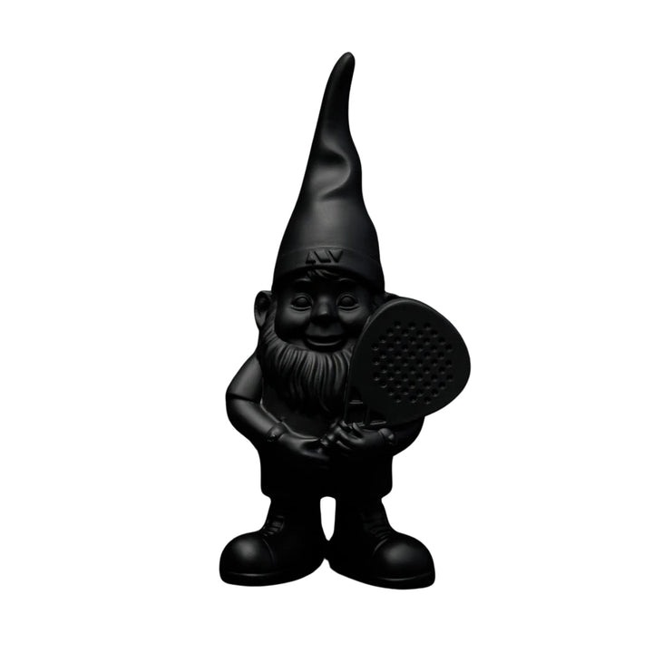 Nano nero con racchetta da padel. Immagine su sfondo bianco