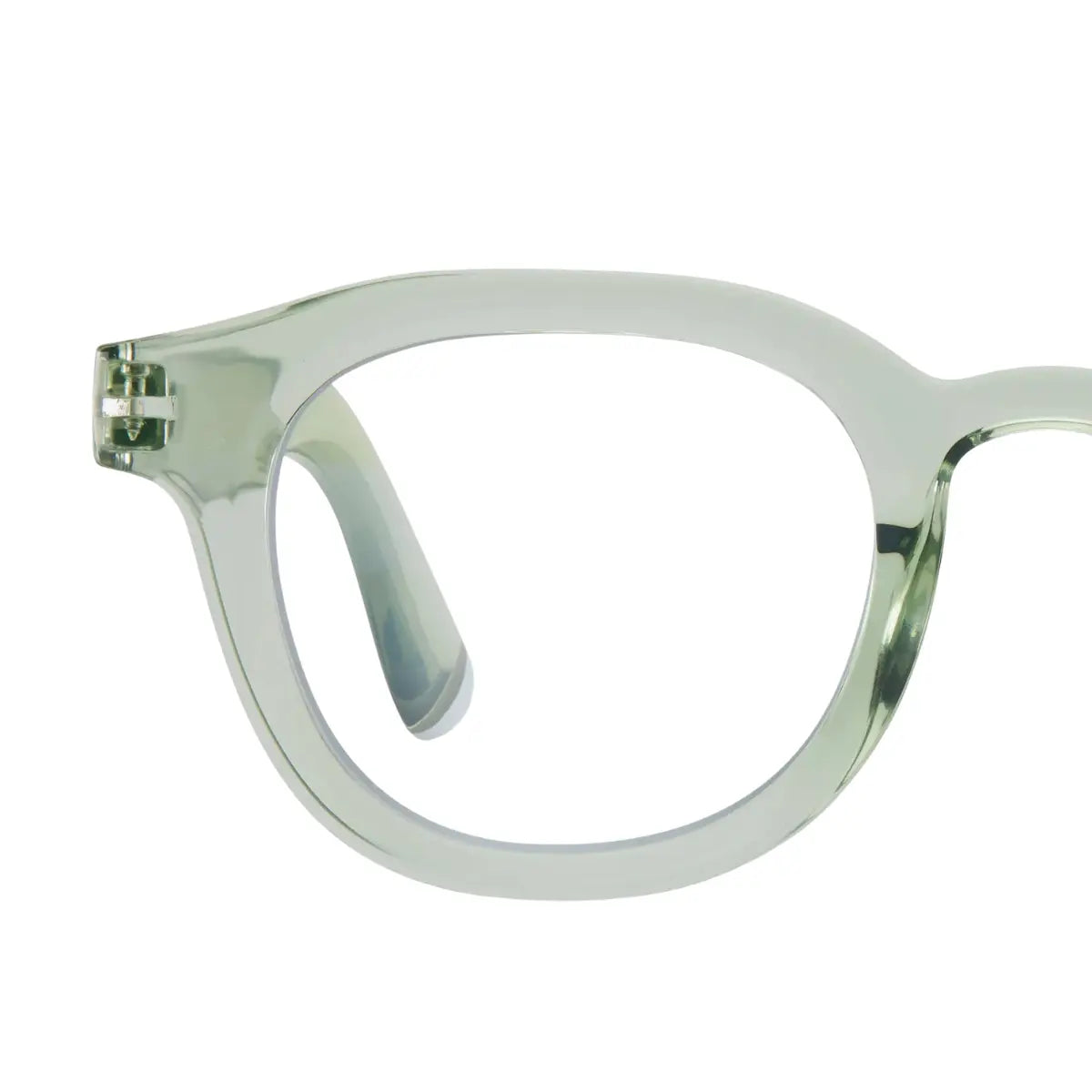Dettaglio lente occhiale trasparente colore verde pistacchio