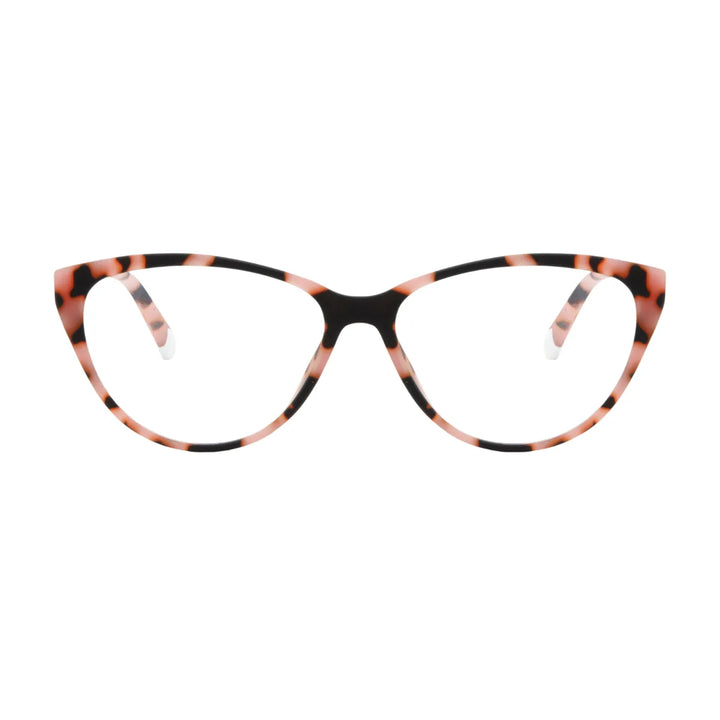 Occhiale da lettura  protezione luci blu montatura rosa tortoise opaca. Sfondo bianco