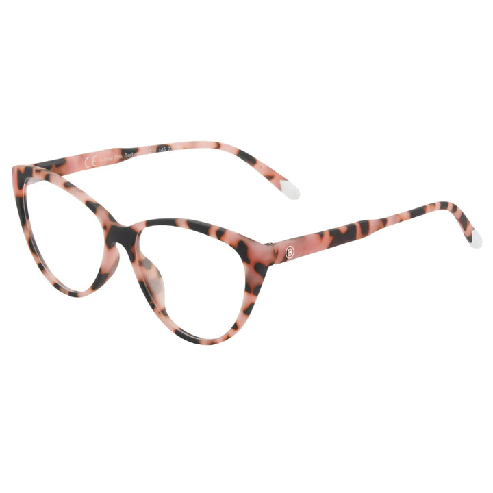 Occhiale da lettura protezione luci blu montatura rosa tortoise opaca. Sfondo bianco