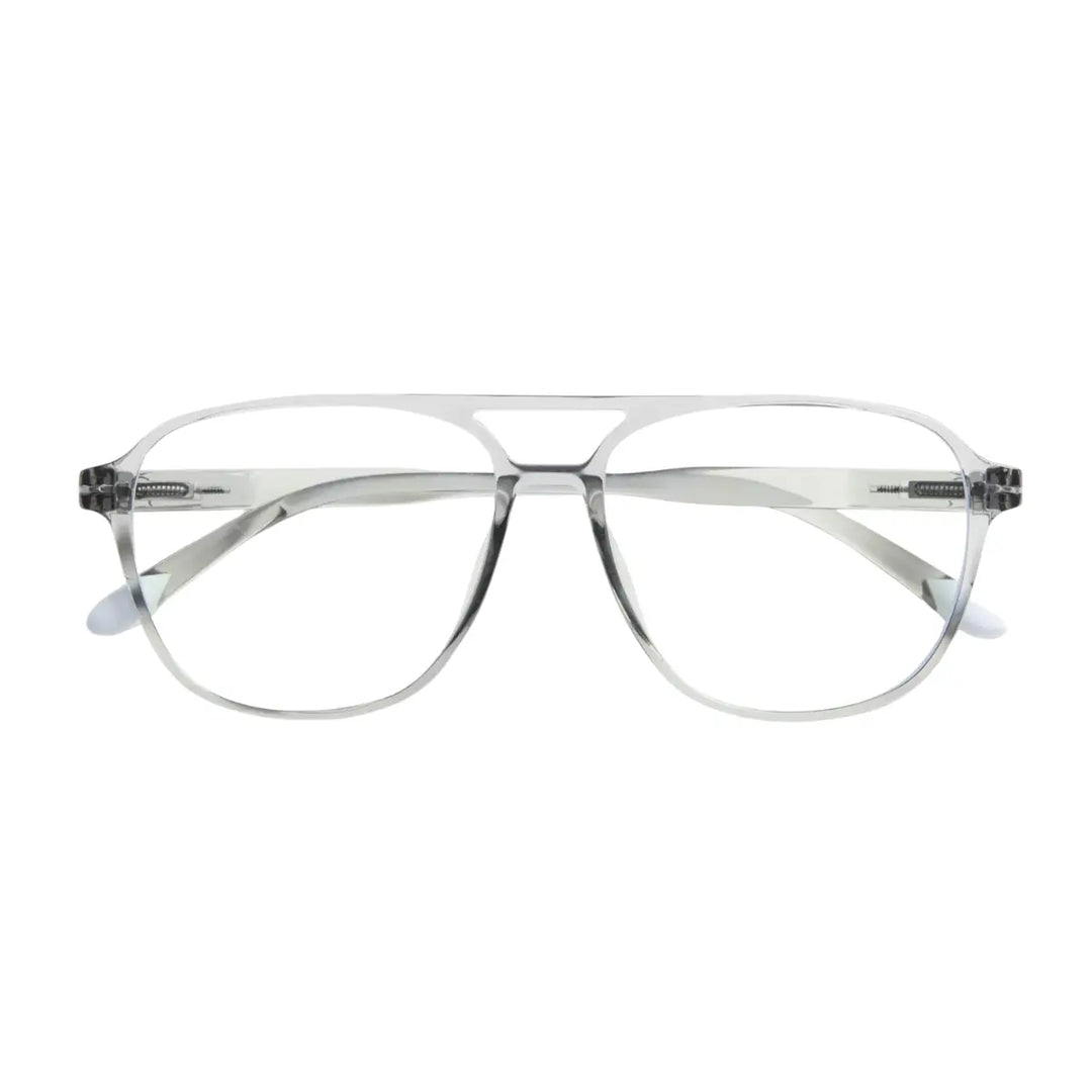 Occhiale da lettura protezione luci blu, lente graduata montatura trasparente lucida. Sfondo bianco