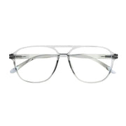 Occhiale da lettura protezione luci blu, lente graduata montatura trasparente lucida. Sfondo bianco