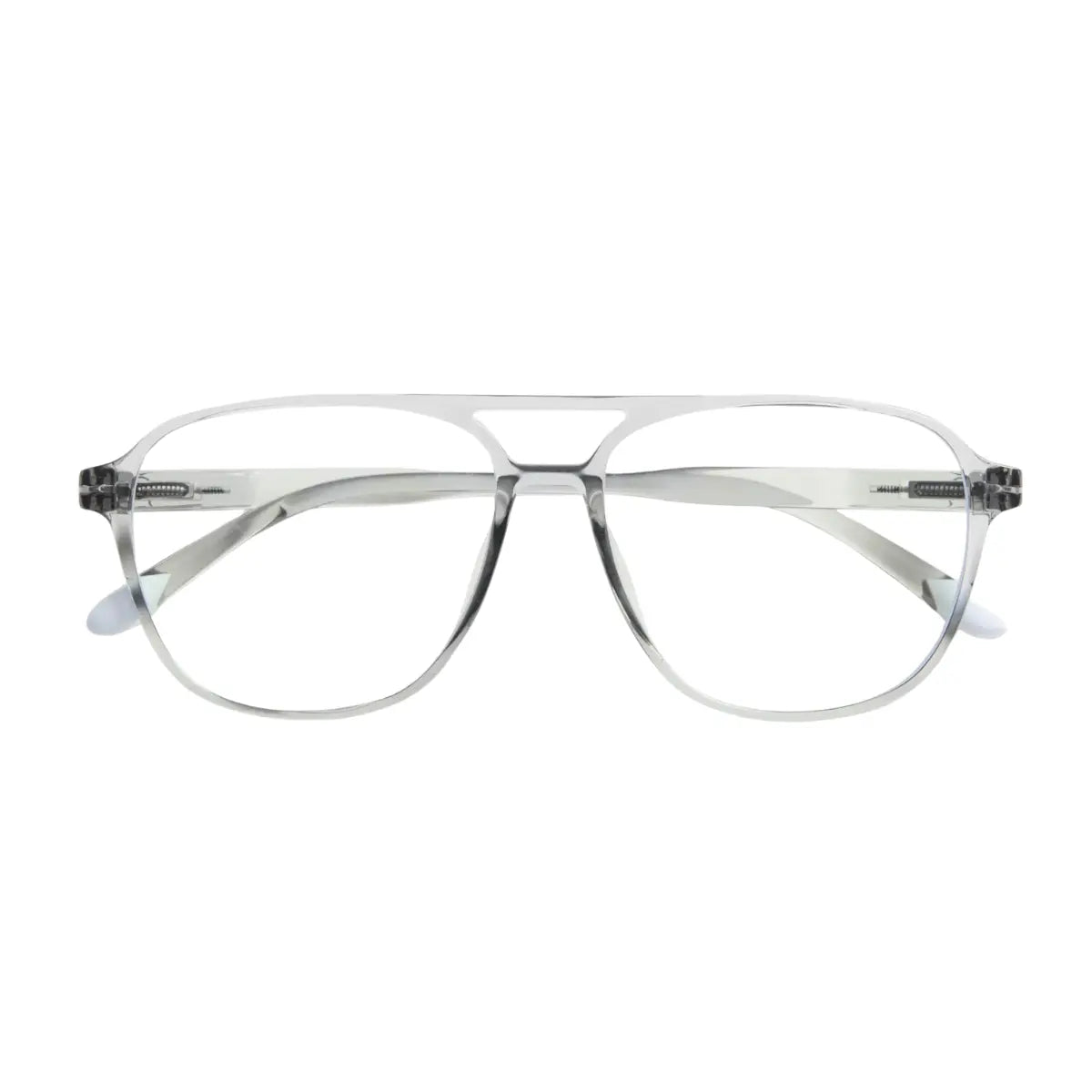 Occhiale da lettura protezione luci blu, lente graduata montatura trasparente lucida. Sfondo bianco