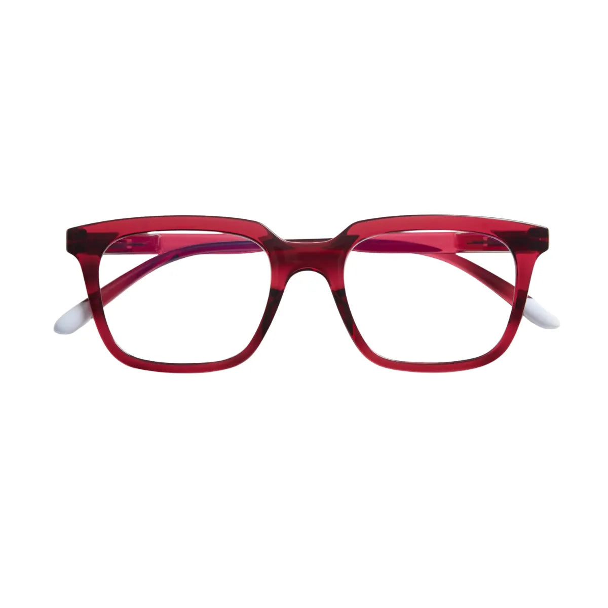 Occhiale da lettura protezione luci blu montatura bordeaux lucida. Sfondo bianco