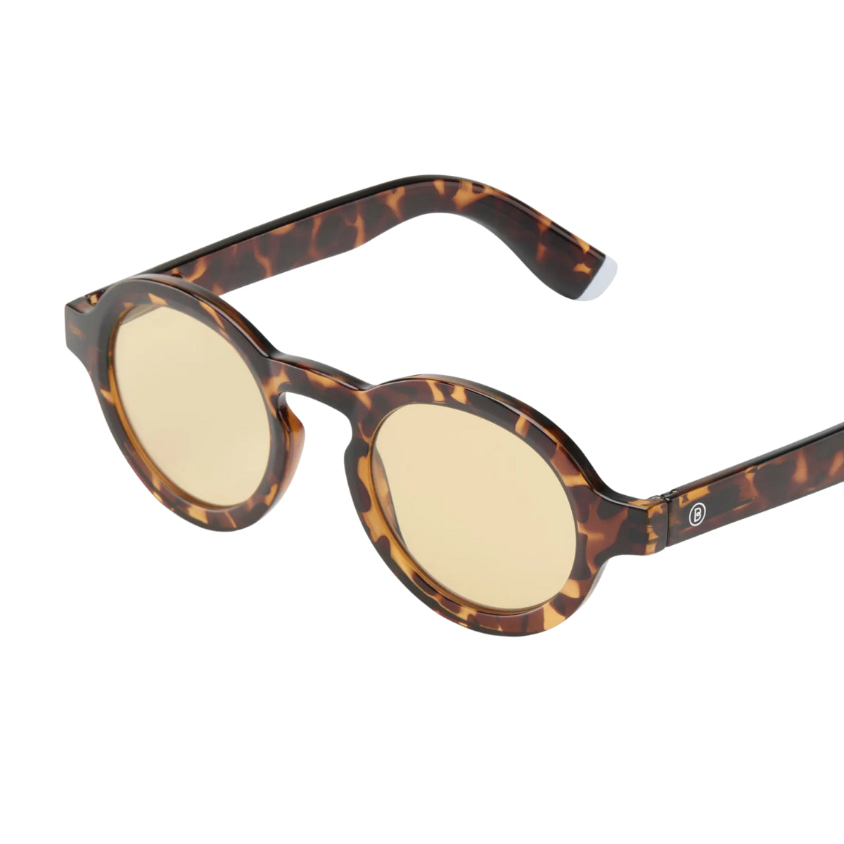 Occhiale da sole montatura tortoise lucida con lente gialla. Marchio Barner. Sfondo bianco