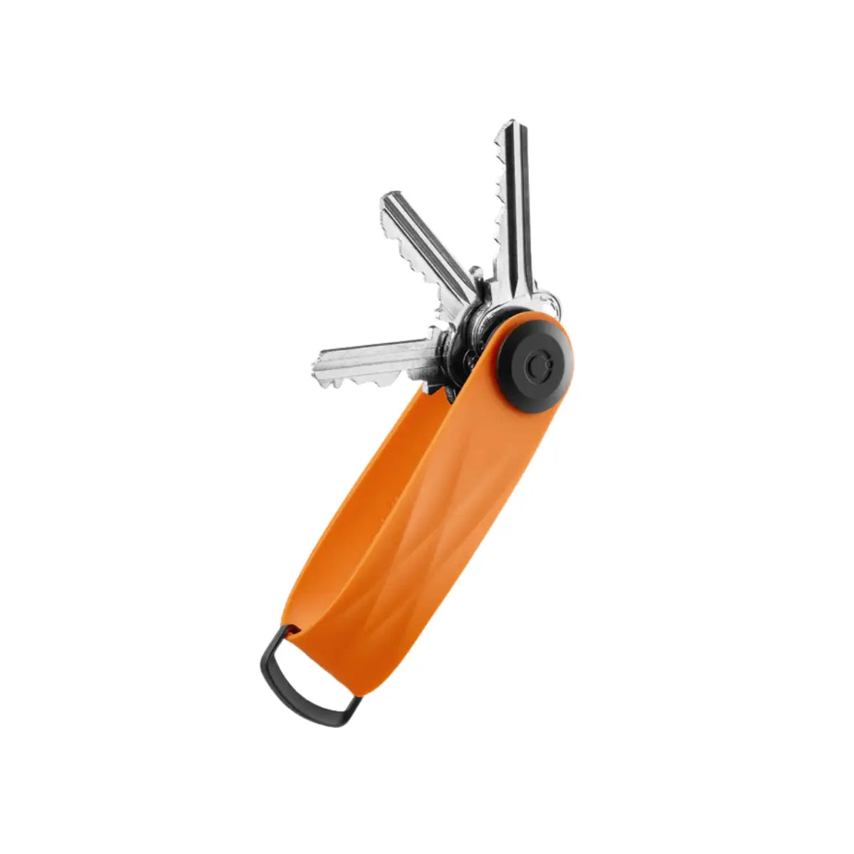 Portachiavi compatto della linea Active in plastica nella versione arancione. 3 chiavi posizionate nel portachiavi. Sfondo bianco