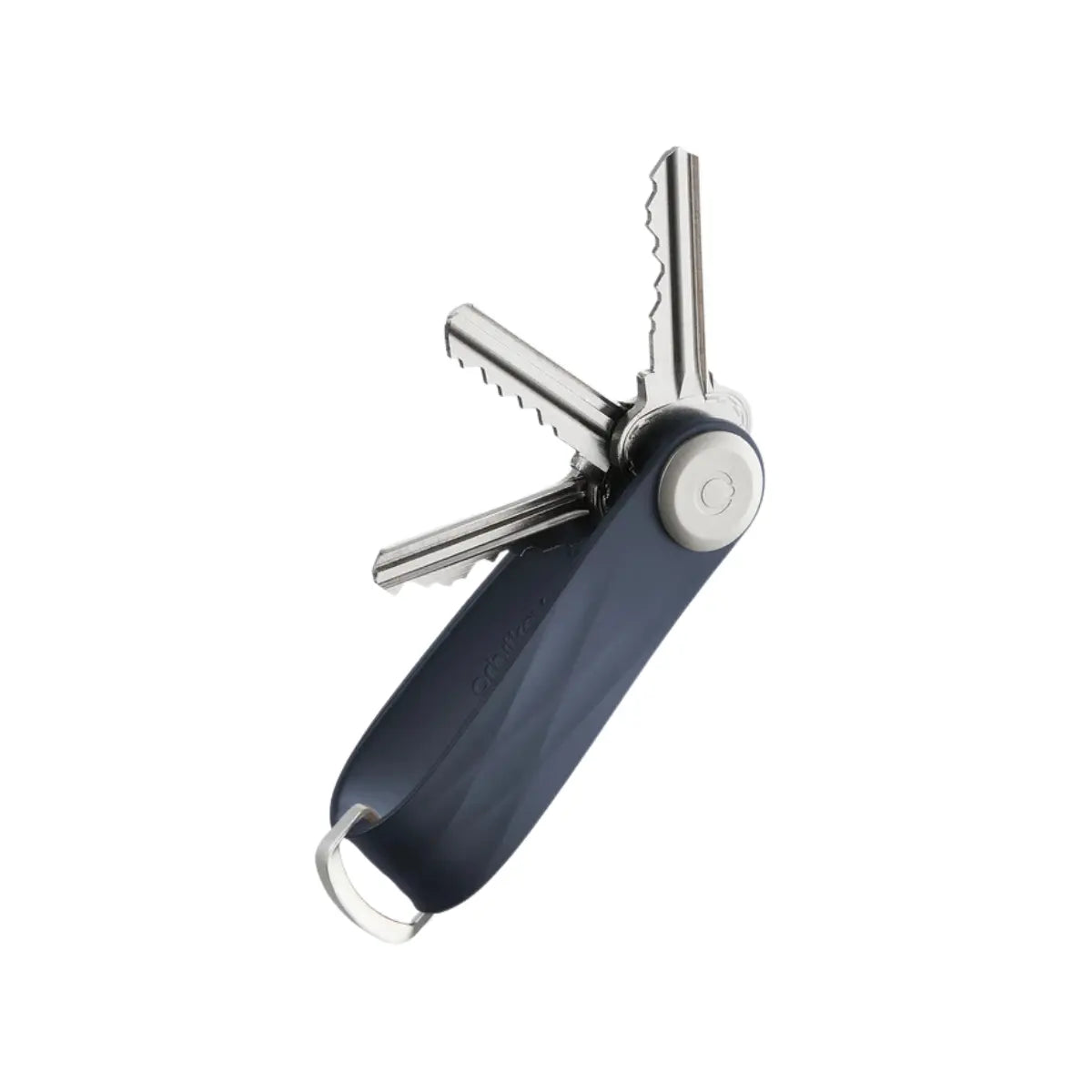 Portachiavi compatto della linea Active in plastica nella versione blu. 3 chiavi posizionate nel portachiavi. Sfondo bianco