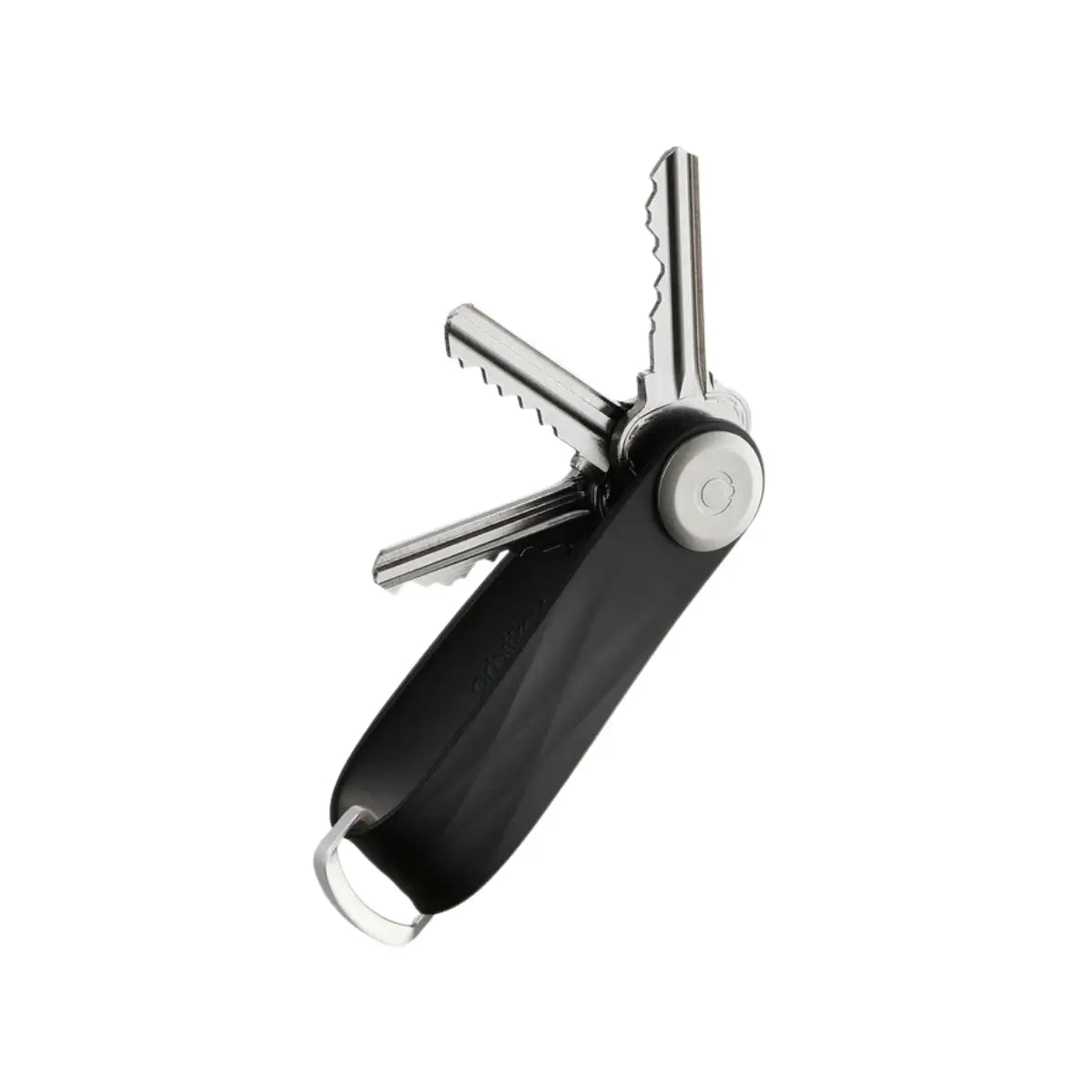 Portachiavi compatto della linea Active in plastica nella versione nera. 3 chiavi posizionate nel portachiavi. Sfondo bianco