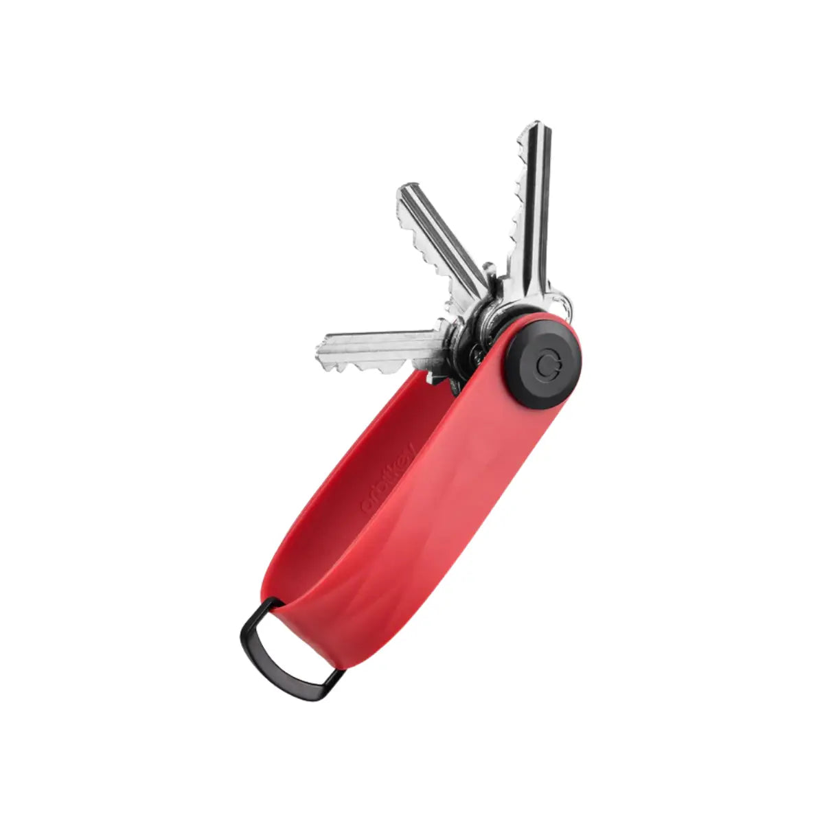 Portachiavi compatto della linea Active in plastica nella versione rossa. 3 chiavi posizionate nel portachiavi. Sfondo bianco