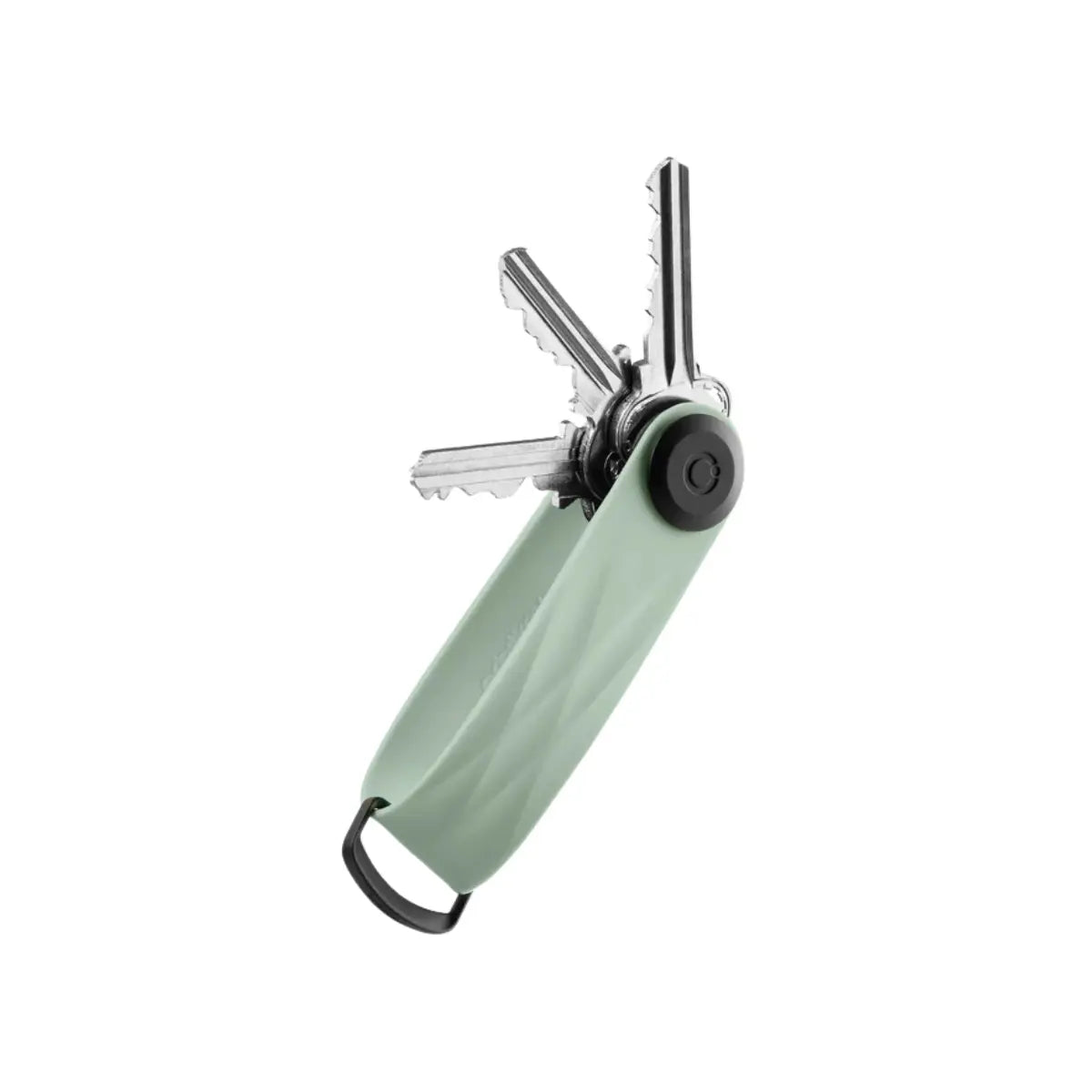 Portachiavi compatto della linea Active in plastica nella versione verde chiaro. 3 chiavi posizionate nel portachiavi. Sfondo bianco