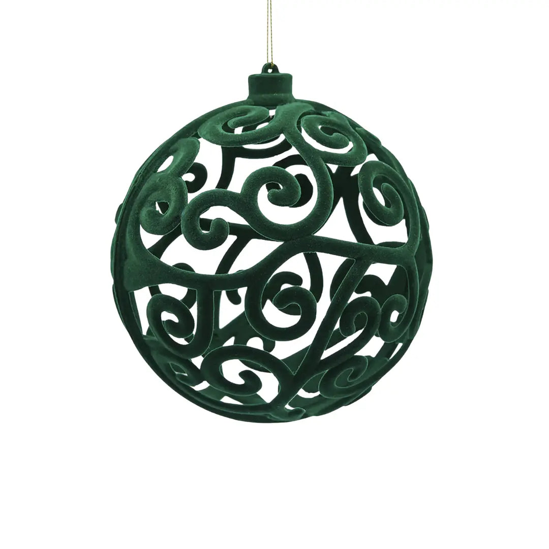 Pallina di Natale in velluto con decori arabeschi di colore verde