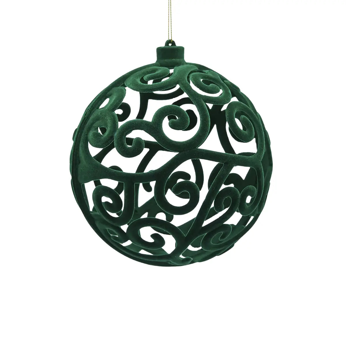 Pallina di Natale in velluto con decori arabeschi di colore verde