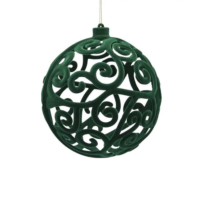 Pallina di Natale in velluto con decori arabeschi di colore verde