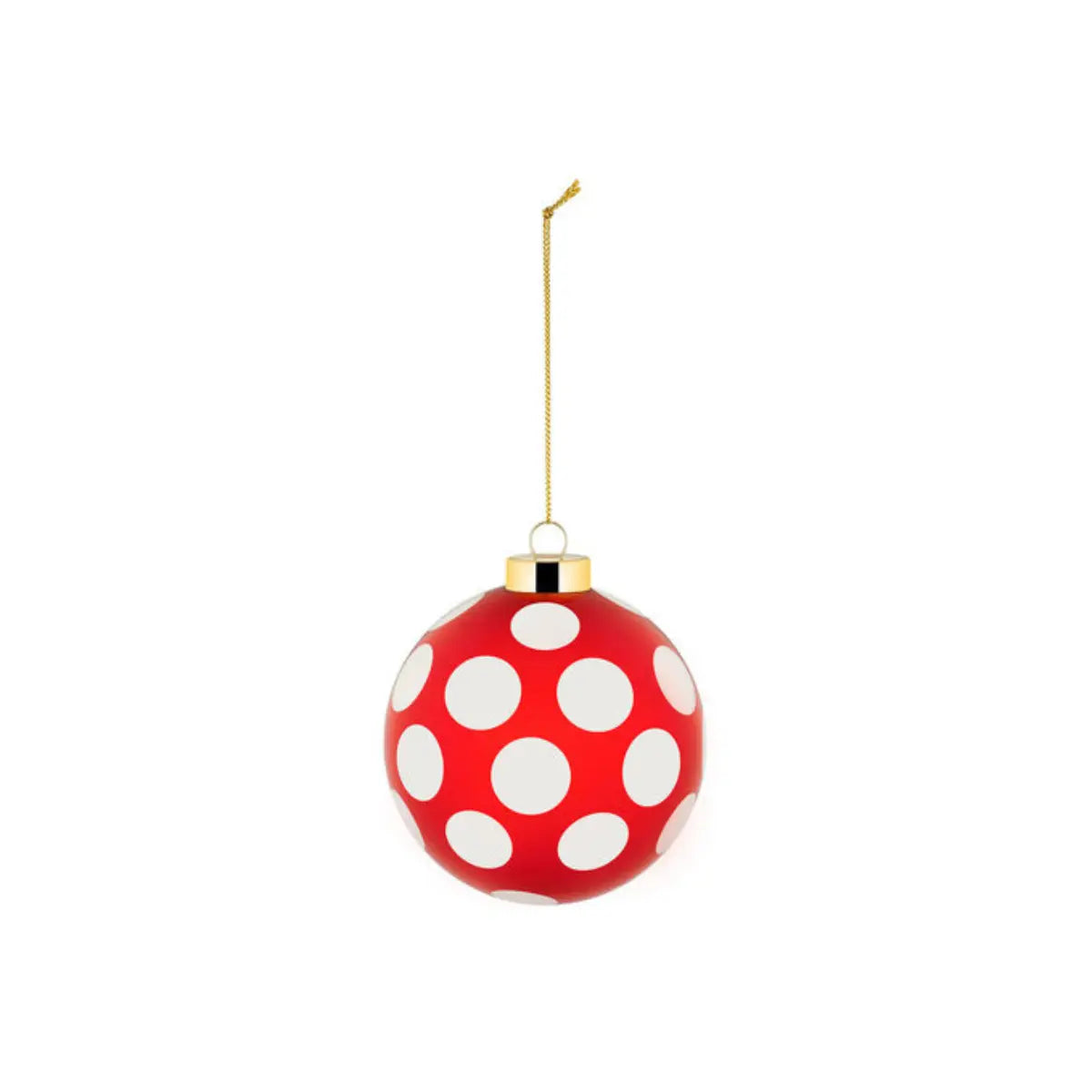 Pallina di Natale rossa con pois bianchi e cordino in oro realizzata in vetro 