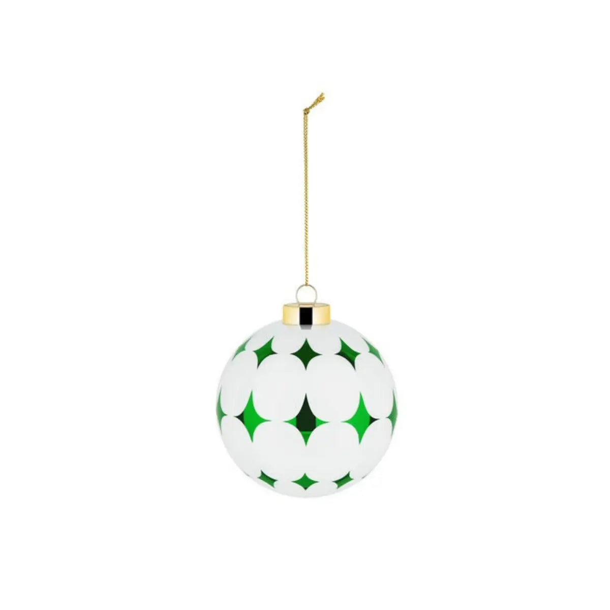 Pallina di Natale bianca con decori verdi di Alessi linea Delight in vetro 
