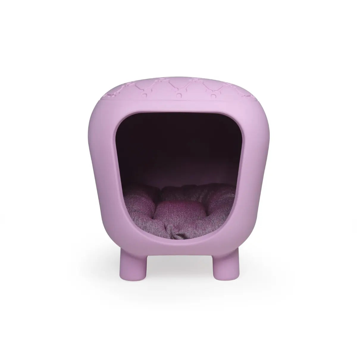 Cuccia rosa per cani e gatti a forma di panca con cuscino interno, rialzata per taglie piccole