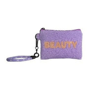 Pochette Winter Vibes bouclé beige con scritta Travel