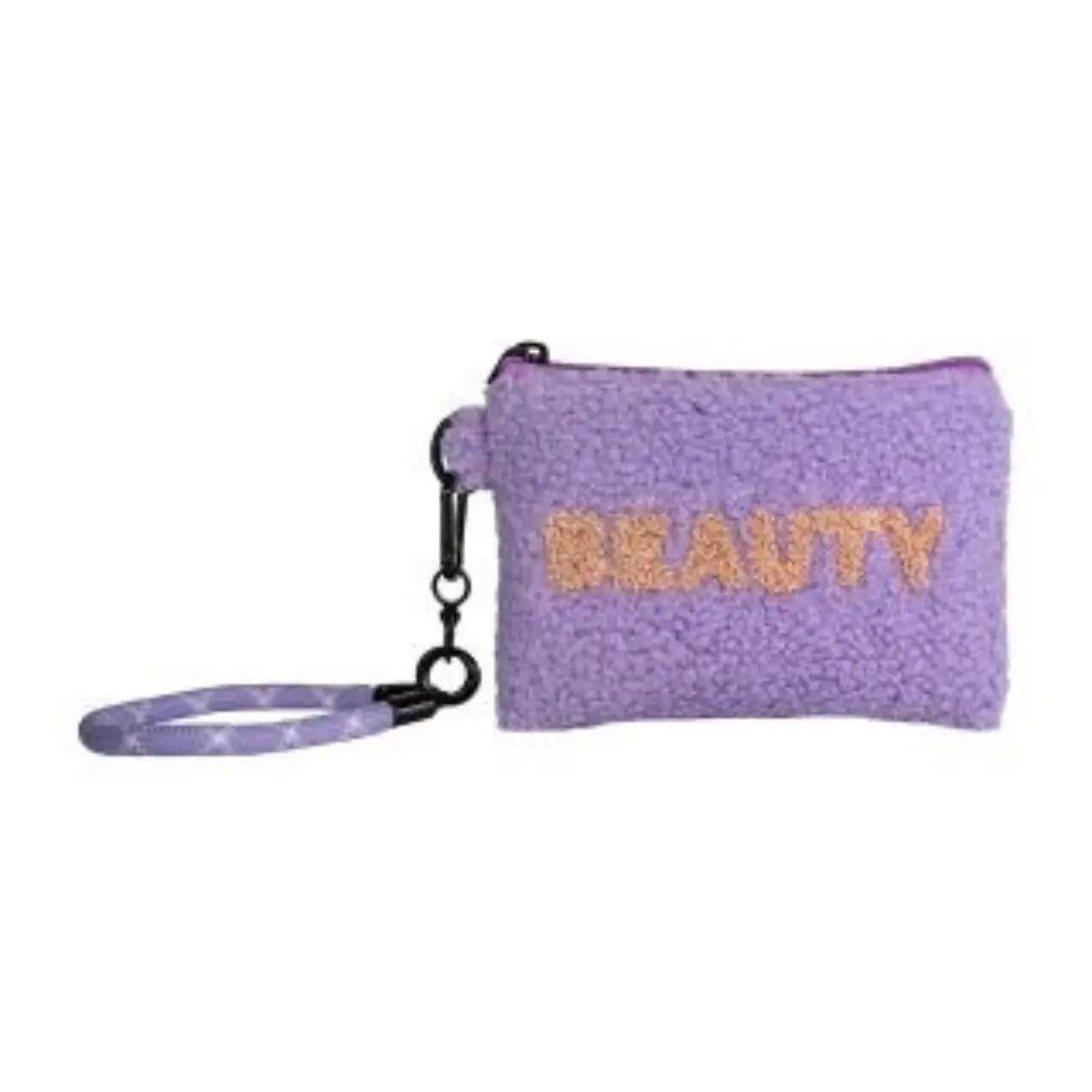 Pochette Winter Vibes bouclé beige con scritta Travel