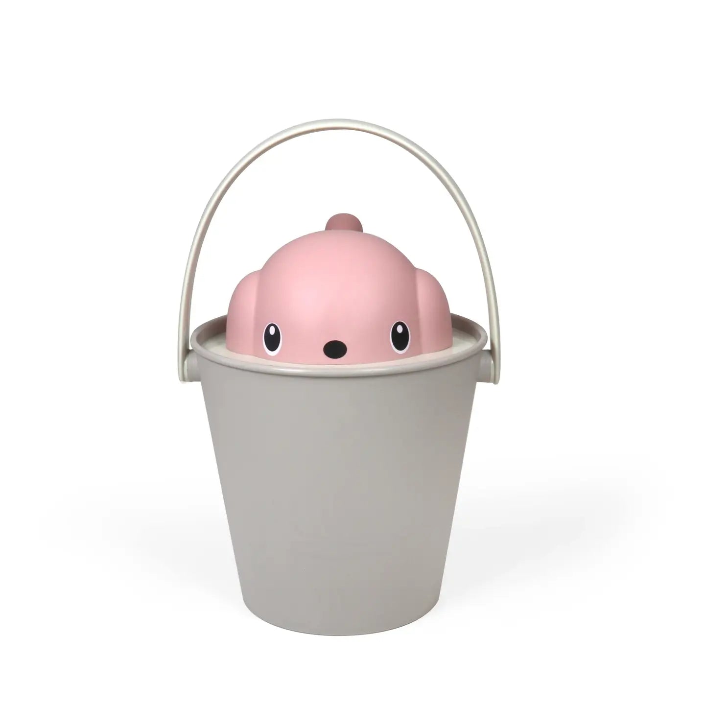 Porta crocchette per cani grigio e rosa con volto del cane 