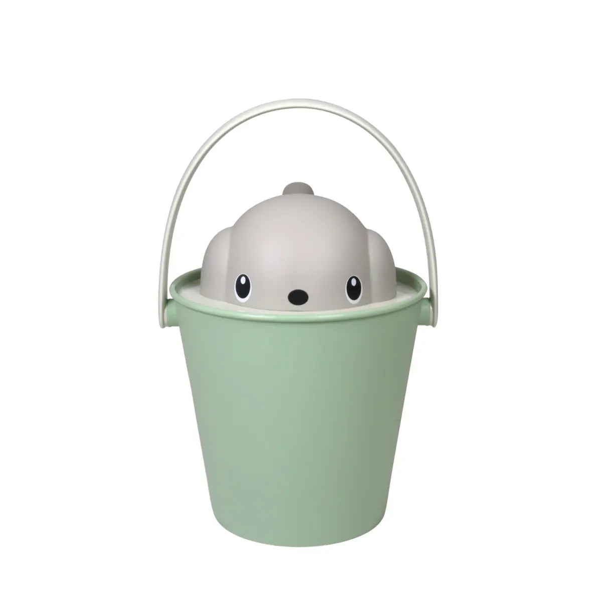 Porta crocchette per cani verde e grigio con volto del cane 