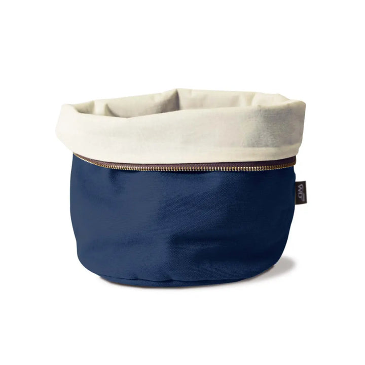 Sacchetto porta pane blu con interno bianco e cerniera 