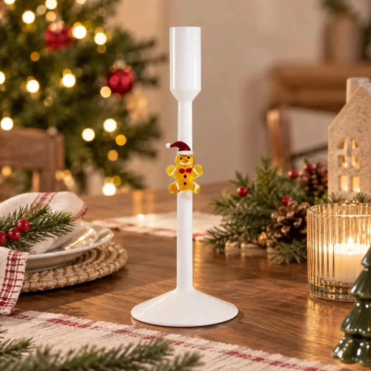 Portacandela natalizio WD Lifestyle in vetro bianco Pupazzo Marzapane H 24 cm
