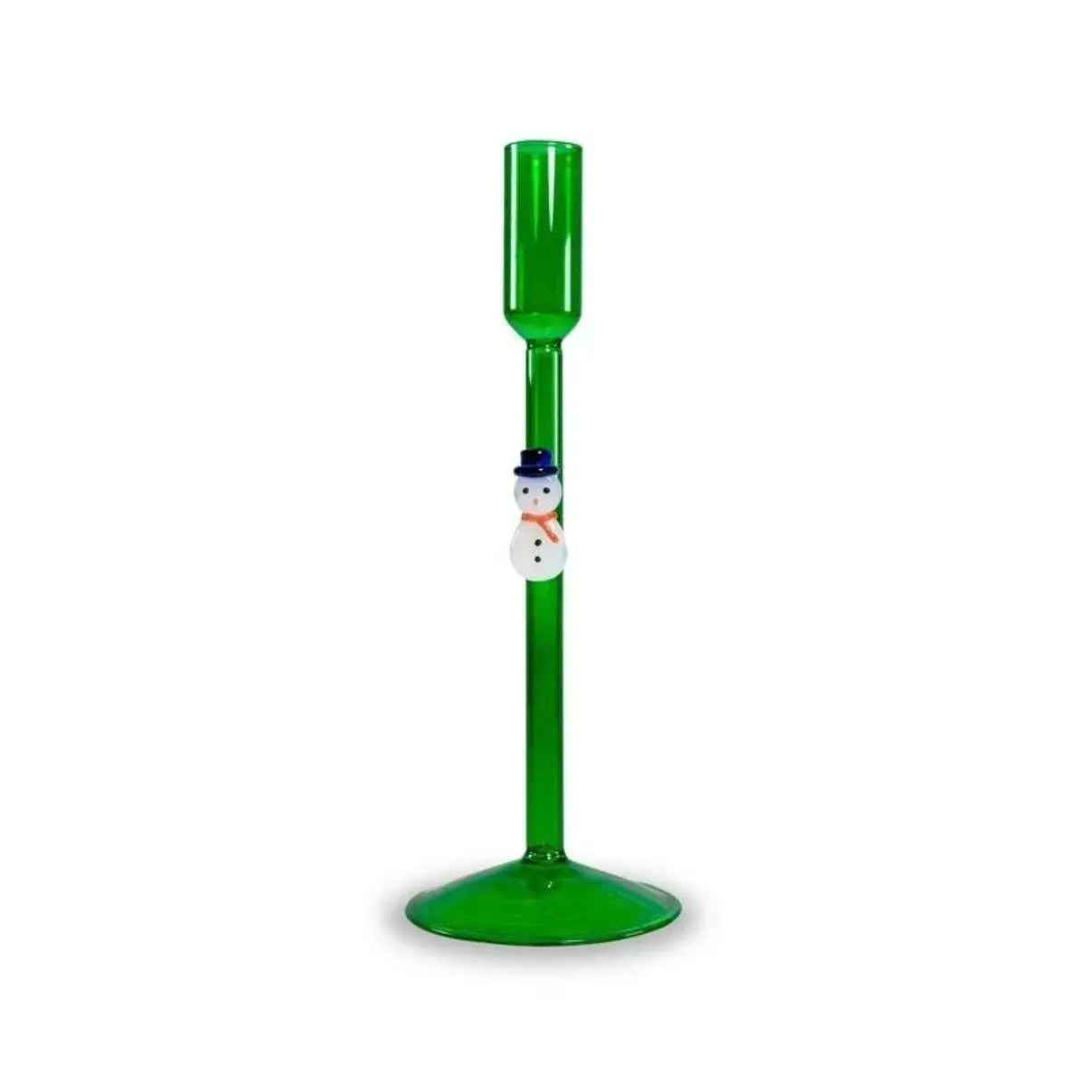 Portacandela natalizio WD Lifestyle in vetro verde Pupazzo di Neve H 24 cm