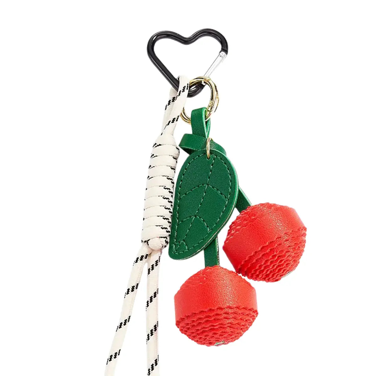 Portachiavi e ciondolo per borsa con ciliegie rosse e cordoncino bianco 