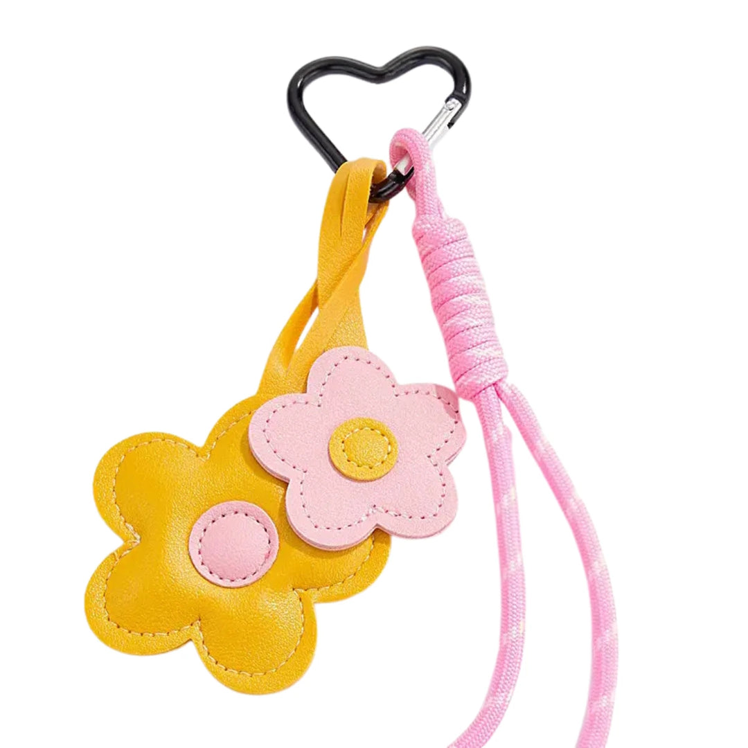 Portachiavi con Ciondolo Fiori gialli e rosa su sfondo bianco